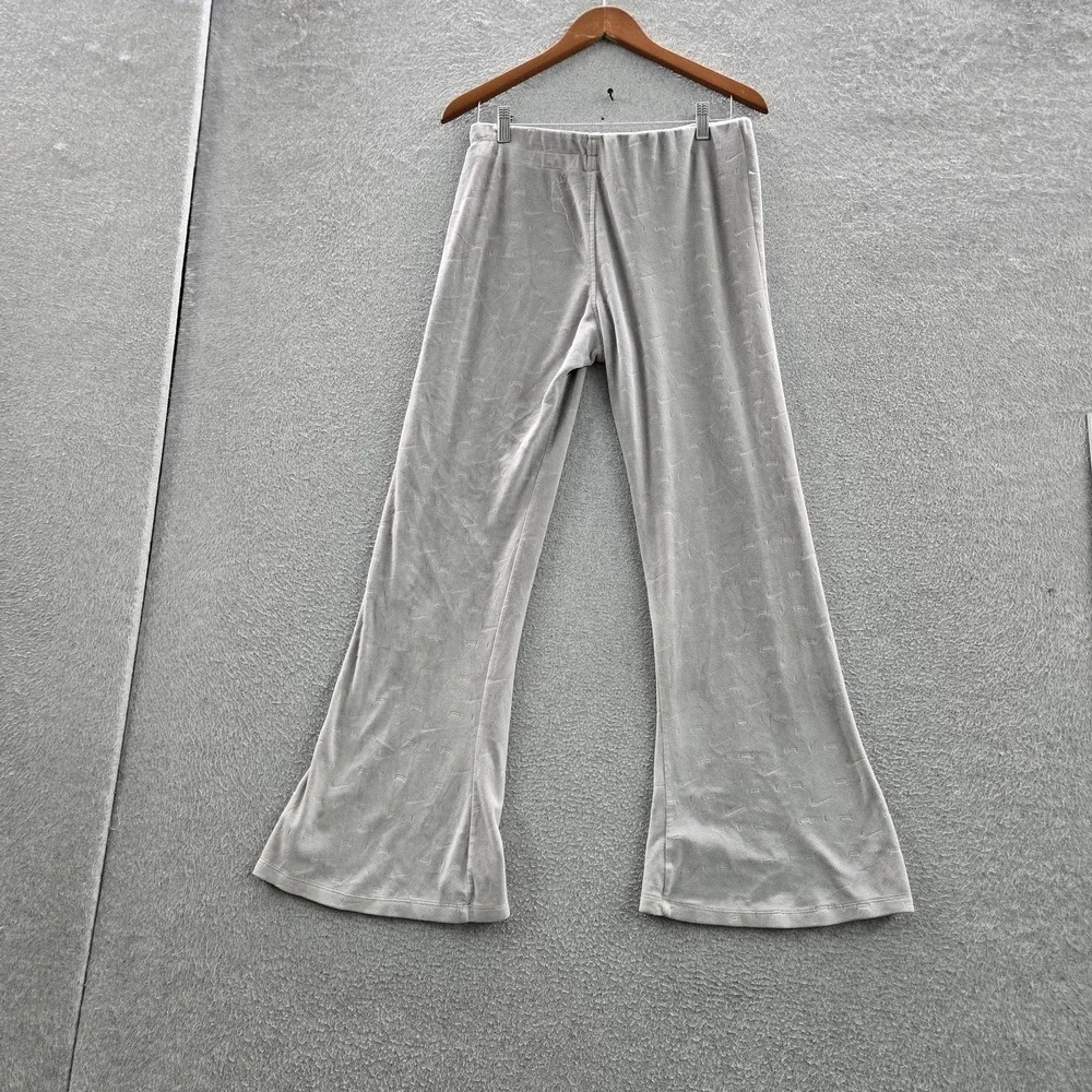 Nike Air Women Activewear Pants L Gray Sweats Velour Flared Swoosh Allover READ